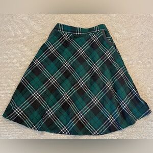 Plaid A-Line Skirt in Green and Black